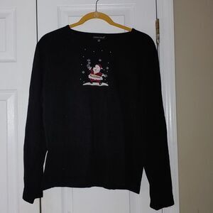 Carolyn Taylor black long sleeve shirt with Santa Sz L